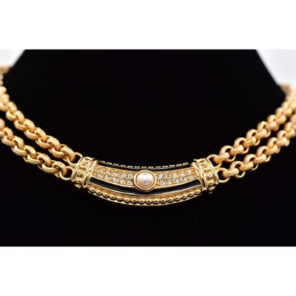 Dior Jewelry - Authentic Dior Gold and Black Necklace with Pearl and Crystal Accents